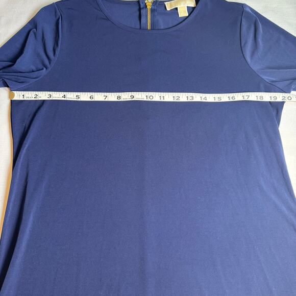 Michael Kors Navy Long Sleeve Shift Dress Gold Zip Back Size L - Picture 6 of 8